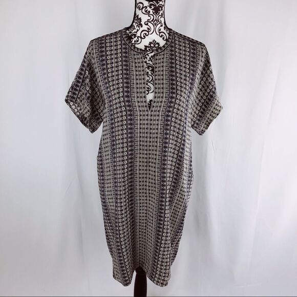 Vince Aztec Silk V-neck Shift Midi Dress - Picture 2 of 9